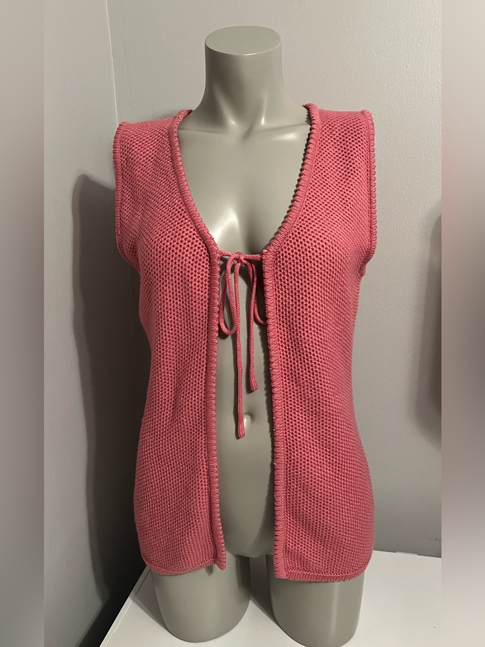✨ DANDY Pink Knit Tie Front Vest Cardigan Sleeveless Boho Shrug Vint